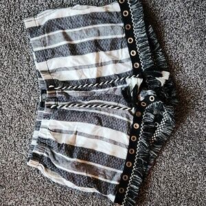 Rewash Linen High Waisted Striped Fringe Shorts